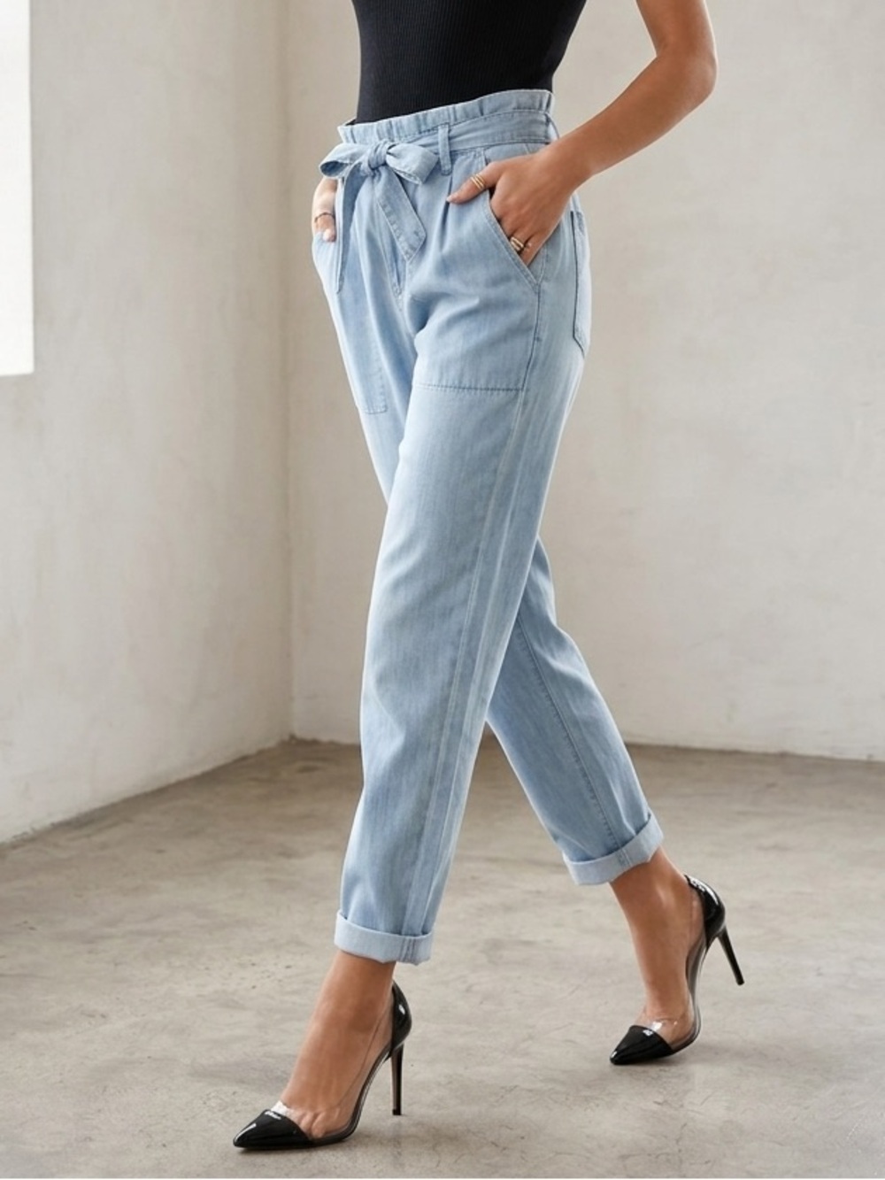 Isabel Marant Light Blue Paperbag Waist Boyfriend Jeans